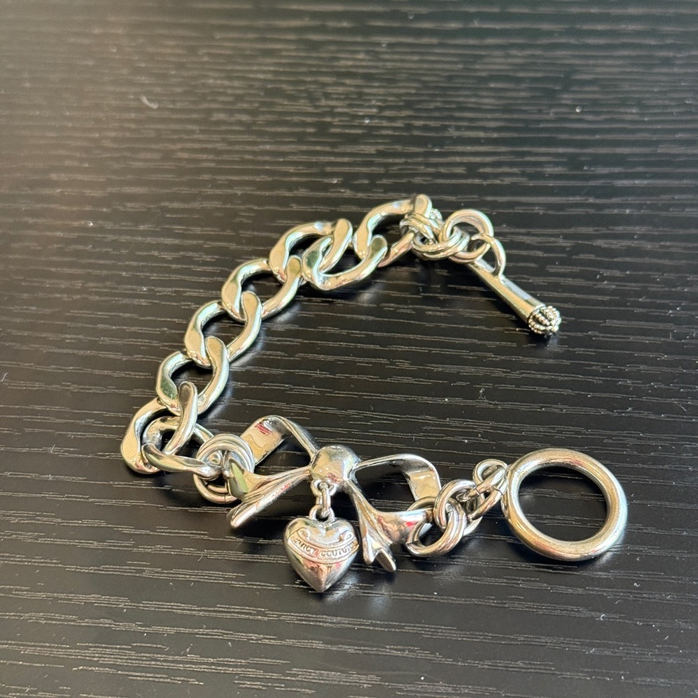 Juicy Couture Silver Heart Charm Chain Bracelet